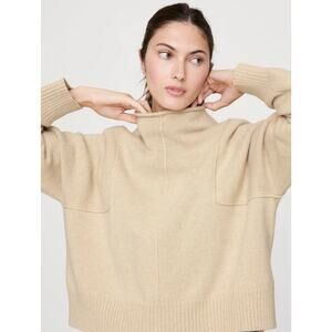 Banana Republic Beige Oversized Merino-Cotton High-Low Funnel Neck Jumper Size S